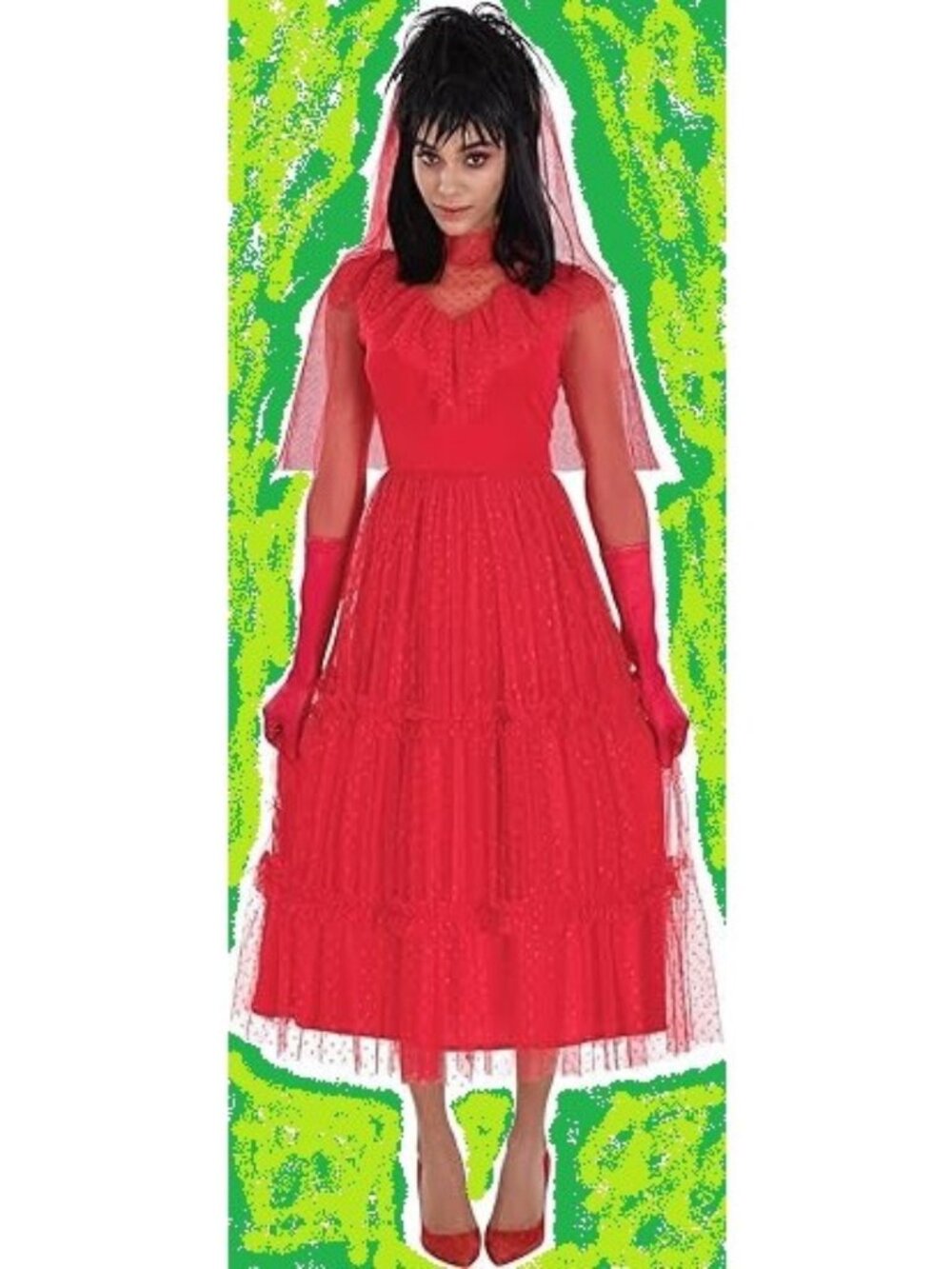 Beetlejuice Lydia Red Wedding Dress Gloves Veil 4PC Costume MEDIUM 6 - 8 NEW - Picture 1 of 4
